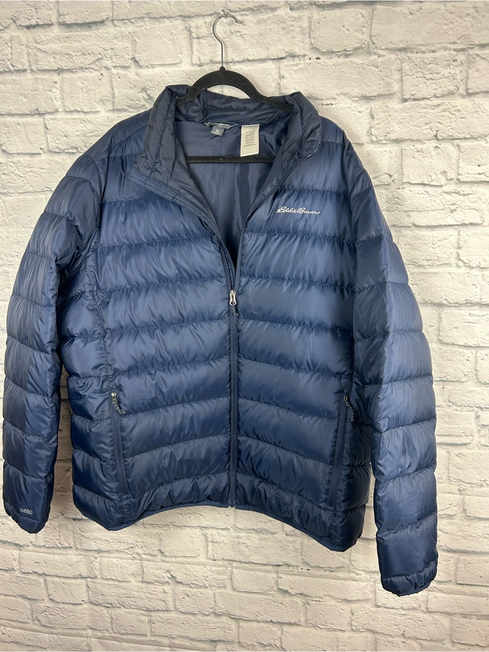 Eddie Bauer EB650 Packable Down Puffer Jacket Navy Blue Full Zip 2XL - Picture 1 of 7